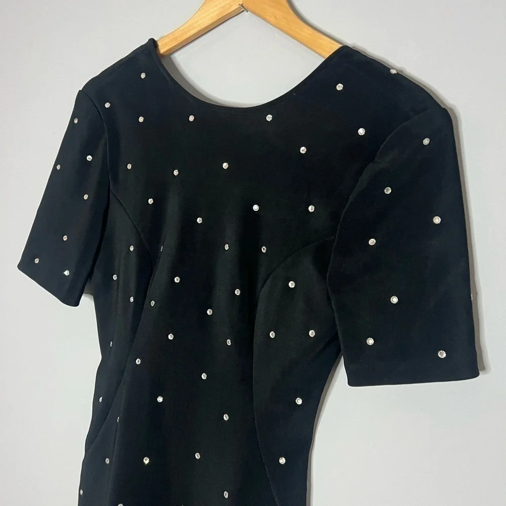 VTG 80s Julie Duroche for After Five Studded Polka Dot With Pleated bottom Dress